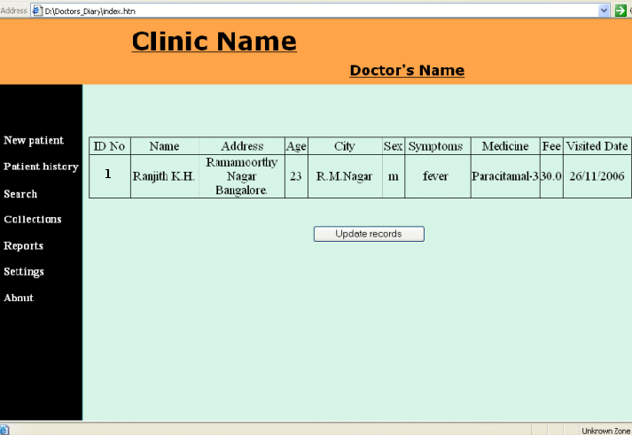 Figure 4: Patient history details page.