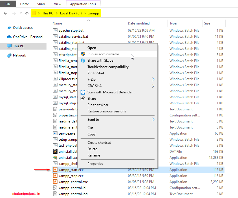Run xampp as administrator