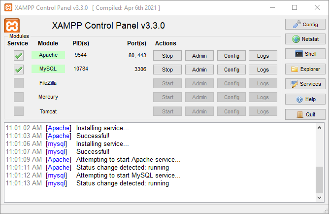 Configure Apache and MySql server on localhost