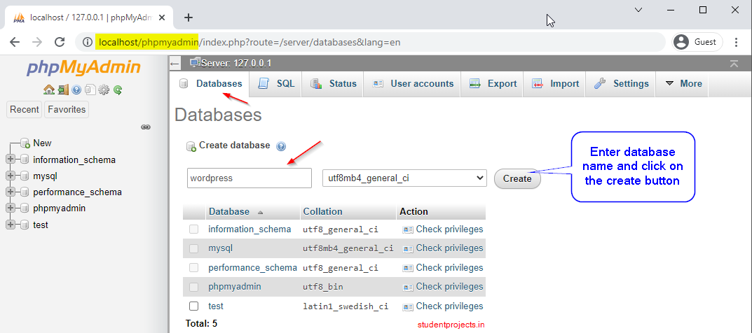 phpmyadmin setup on localhost