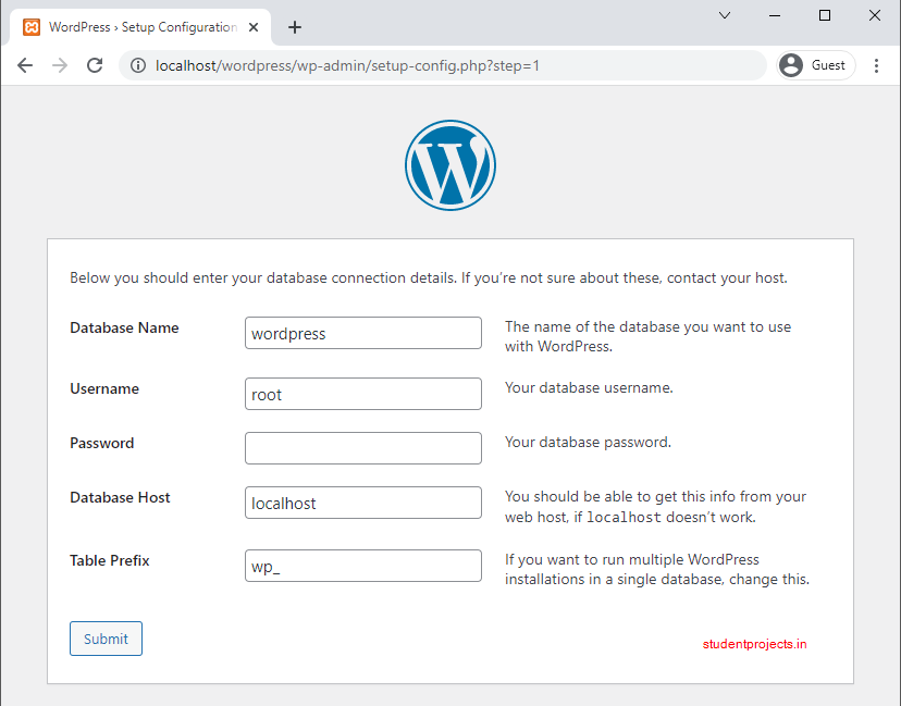 configure wordpress database