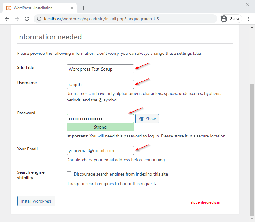 configure wordpress