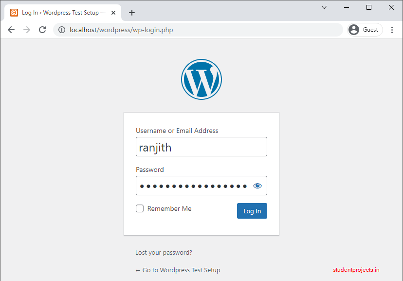 Wordpress login