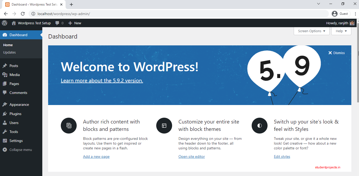 wordpress installation success