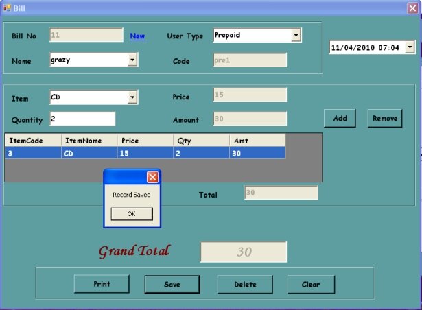 Bill Generation Form & Saving Bill Details